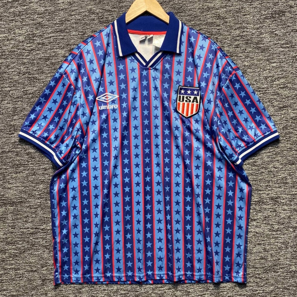 VTG Umbro USA Soccer Jersey Mens Large Stars Stripes 1994 World Cup Style Blue